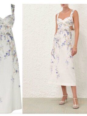 Zimmermann White Maxi Dress with Purple Floral Print